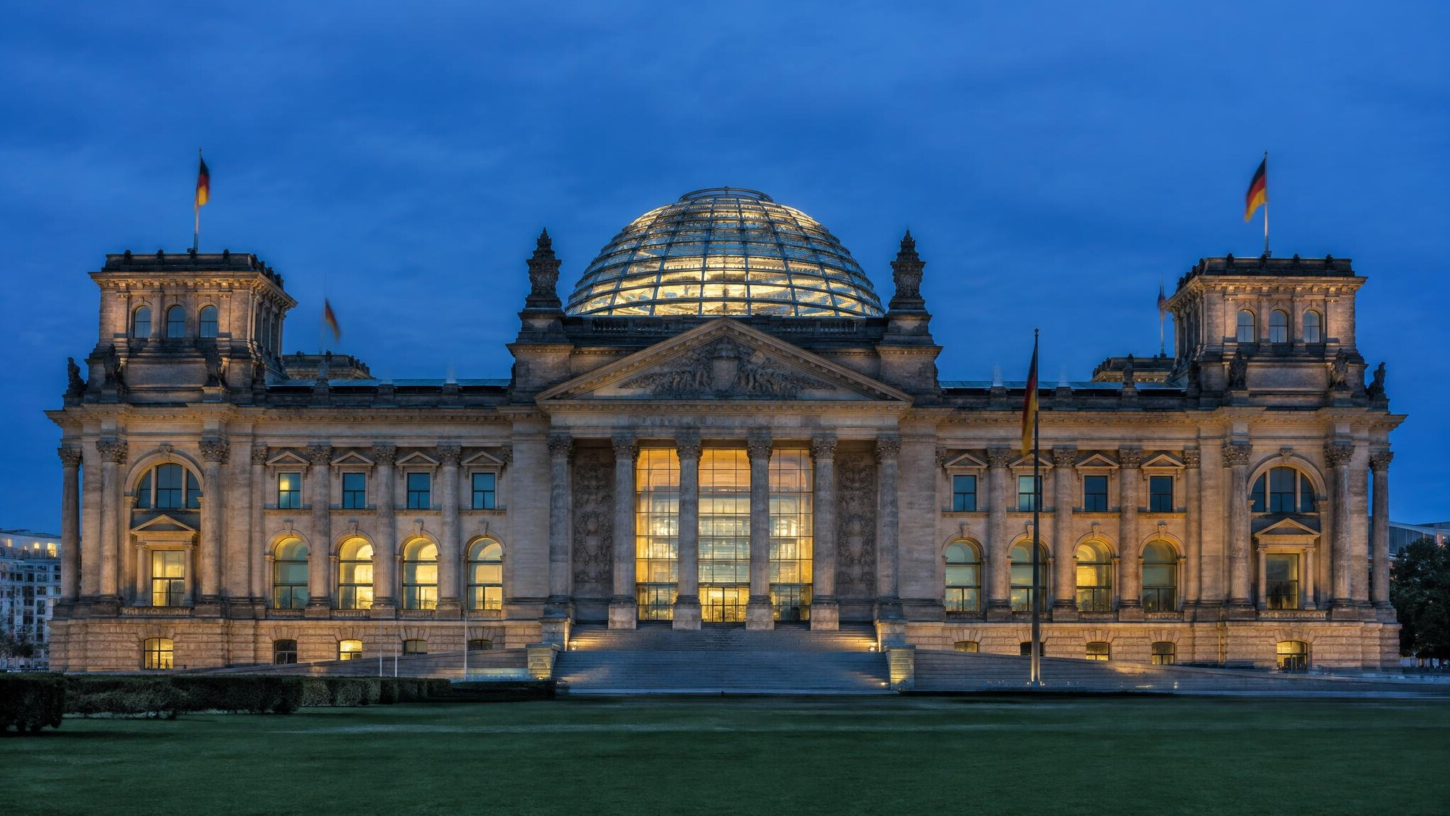 Reichstag building dome in Berlin at dusk