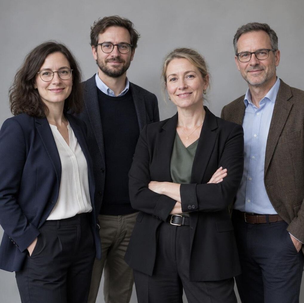 Team of four European historians and curators posing together